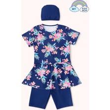 My Kids Wear Kız Çocuk Desenli Şortlu Bone’li Mayo Takımı 12571