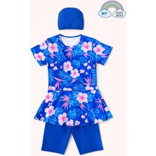 My Kids Wear Kız Çocuk Desenli Şortlu Bone’li Mayo Takımı 12570