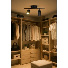 Spoti 2'li Siyah Renk (Gün Işığı) Modern Tasarım Cafe - Mutfak - Banyo Spot Ledli Sıralı Avize