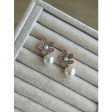 İrem Yıldız Incili Çiçek Model Çelik Küpe