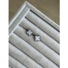 İrem Yıldız Beyaz Taşlı Yoncalı Çelik Küpe