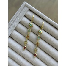 İrem Yıldız Renkli Taşlı Sallantılı Çelik Küpe