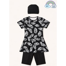 My Kids Wear Kız Çocuk Desenli Şortlu Bone’li Mayo Takımı 12573