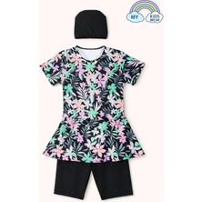 My Kids Wear Kız Çocuk Desenli Şortlu Bone’li Mayo Takımı 12572