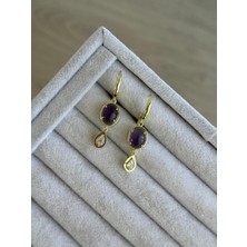 İrem Yıldız Mor Taşlı Sallantılı Çelik Küpe