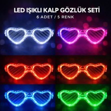 Ett LED Işıklı Kalp Glow Pilli Parti Gözlüğü - 6 Adet / 5 Renk Set