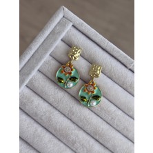 İrem Yıldız Mavi Renk Çiçek Desen Çelik Küpe