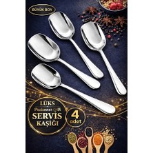 Maridet Gümüş Servis Kaşığı Seti Büyük Boy Paslanmaz Çelik Kaşık Salata Yemek Mutfak Kaşığı | 4 Adet