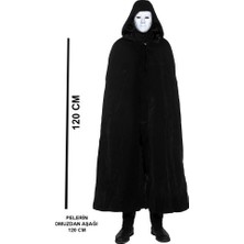 Ett Siyah Kapüşonlu 120 cm Pelerin ve Beyaz Boyanabilir Tam Yüz Maske