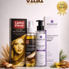 Çare Burada Vital Touch Set 1 - Cemil Efendi Naturel Saç Bakım Yağı 125 ml + Biobiens Argan & Keratin Saç Bakım Sütü