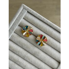 İrem Yıldız Çarkıfelek Model Şık Renkli Çelik Küpe