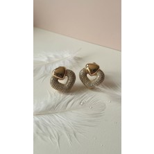 Solène Lora Zirkon Taşlı Kalp Tasarım Rose Gold Çelik Küpe