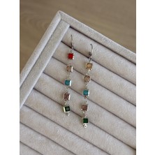 İrem Yıldız Sallantılı Renkli Taşlı Çelik Küpe