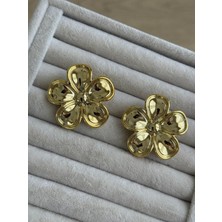 İrem Yıldız Çiçek Plaka Gold Çelik Küpe