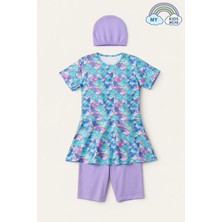 My Kids Wear Kız Çocuk Desenli Şortlu Bone’li Mayo Takımı 12574