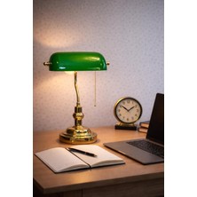 Mars Concept Retro Banker Ofis Masa Lambası - Cam Başlık , Metal Gövde