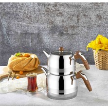 Kahramanlar Yağmur Orta Boy Ahşap Çaydanlık 1.20 lt Dem Haznesi 2.20 lt Çay Haznesi Paslanmaz Çelik