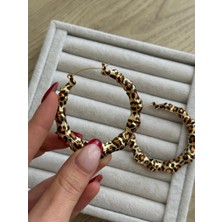 İrem Yıldız Leopar Desen Halkalı Çelik Küpe