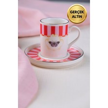 Tabak Evi Porselen Butterfly Collection Altın Yaldızlı Kahve Fincanı 85CC Kırmızı Tekli