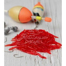 Jadefeed Silikon Solucan Balık Yemi 100 Adet – 3,5 cm Küçük Boy, Kırmızı, Esnek Yapı