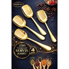 Maridet Gold Servis Kaşığı Seti Küçük Boy Paslanmaz Çelik Kaşık Salata Yemek Mutfak Kaşığı | 4 Adet
