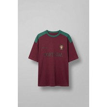 Abluka Online Erkek Oversize Nakışlı Ülke Temalı Forma T-Shirt Bordo