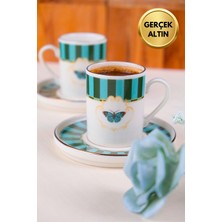Tabak Evi Porselen Butterfly Collection Altın Yaldızlı Kahve Fincanı 85CC Yeşil 2 Li