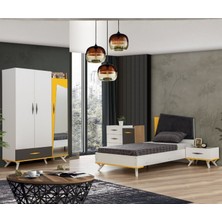 Setay Giallo Genç Odası Takımı - Dolap, Karyola, Komodin, Şifonyer