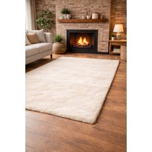 Tavşan Tüyü Peluş Halı Kaymaz Taban Yumuşak Dokulu Salon Yatak Odası Halısı Düz Bej