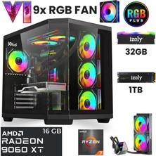 İzoly Baron Ryzen 7 5700X 32GB 1tb M.2 Nvme Rx 9060XT 16GB 240MM Sıvı Soğutma Oyuncu Masaüstü Bilgisayarı