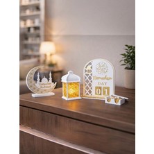 Home Ramazan Takvimi, Mini Ramazan Feneri, Ay Figürü Üçlü Dekoratif Set (Led Mum Dahil)