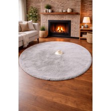 Tavşan Tüyü Peluş Halı Kaymaz Taban Yumuşak Dokulu Salon Yatak Odası Halısı Yuvarlak Bej