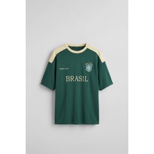 Abluka Online Erkek Oversize Nakışlı Ülke Temalı Forma T-Shirt Yeşil