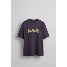 Abluka Online Erkek Oversize Nakışlı Yıkamalı T-Shirt Mürdüm