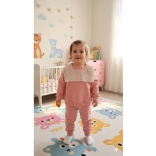 Yağmur Giyim Tuktuk %100 Pamuk Gül Kurusu Yakası Güpürlü Kız Takım 6-18 Ay 440