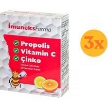 Imuneks Propolis Vitamin C ve Çinko 20 Tablet - 3 Adet (60 Tablet) - Dezenfektan Hediyeli (%72 Alkol)