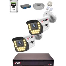 Fury 15 Warm LED Ip Güvenlik Kamera Seti 2 Kameralı Sesli 4mp Gece Renkli Su Geçirmez 1403S 250GB