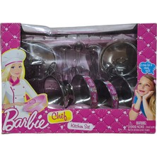 Direkstoktan Barbie I Can Be Chef Paslanmaz Çelik Görünümlü Tencere Mutfak Seti 8 Parça