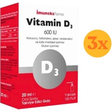 Imuneks Vitamin D3 600 Iu Sprey 20 ml - 3 Adet (60 Ml) - Dezenfektan Hediyeli (%72 Alkol)
