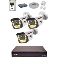 Fury 15 Warm LED Ip Güvenlik Kamera Seti 3 Kameralı Sesli 4mp Gece Renkli Su Geçirmez 1403S 250GB