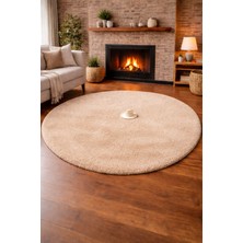 Tavşan Tüyü Peluş Halı Kaymaz Taban Yumuşak Dokulu Salon Yatak Odası Halısı Yuvarlak Bej