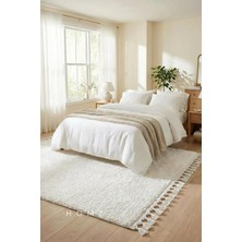 Puffy Peluş Tüylü Kaymaz Taban Yumuşak Kesme Yolluk Halı - Beyaz