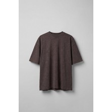 Abluka Online Erkek Oversize Yıkamalı Pamuklu Basic T-Shirt Kahverengi