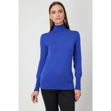 On Fashion Kadın Saks Mavisi Boğazlı Kazak 63503
