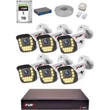 Fury 15 Warm LED Ip Güvenlik Kamera Seti 6 Kameralı Sesli 4mp Gece Renkli Su Geçirmez 1403S 1tb