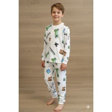Yağmur Giyim Isob Ekru Minec Desenli %100 Pamuk Erkek Çocuk Pijama Takımı 8-13 Yaş 51531