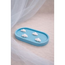 Atiye Studio Bulut Figürlü El Yapımı Taş Tozu Oval Dekoratif Tabak – Mavi Minimal Ev Dekoru Takı Tabağı