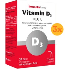 Imuneks Vitamin D3 1000 Iu Sprey 20 ml - 3 Adet (60 Ml) - Dezenfektan Hediyeli (%72 Alkol)