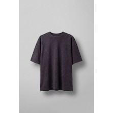 Abluka Online Erkek Oversize Yıkamalı Pamuklu Basic T-Shirt Mürdüm