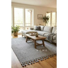 Homz Puffy Peluş Tüylü Kaymaz Taban Yumuşak Kesme Yolluk Halı - Beyaz